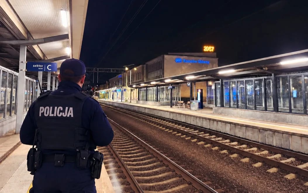 Policjant na dworcu PKP w Rzeszowie