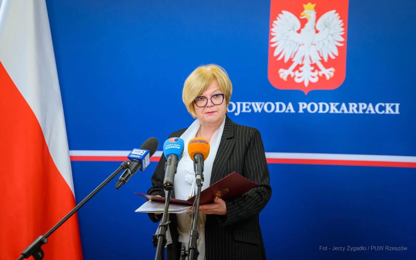 Wojewoda Podkarpacka Teresa Kubas-Hul na konferencji prasowej
