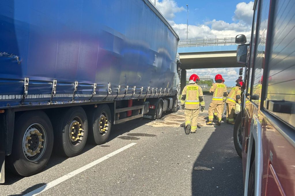 Strażacy z Trzebowniska na miejscu wypadku na autostradzie A4.