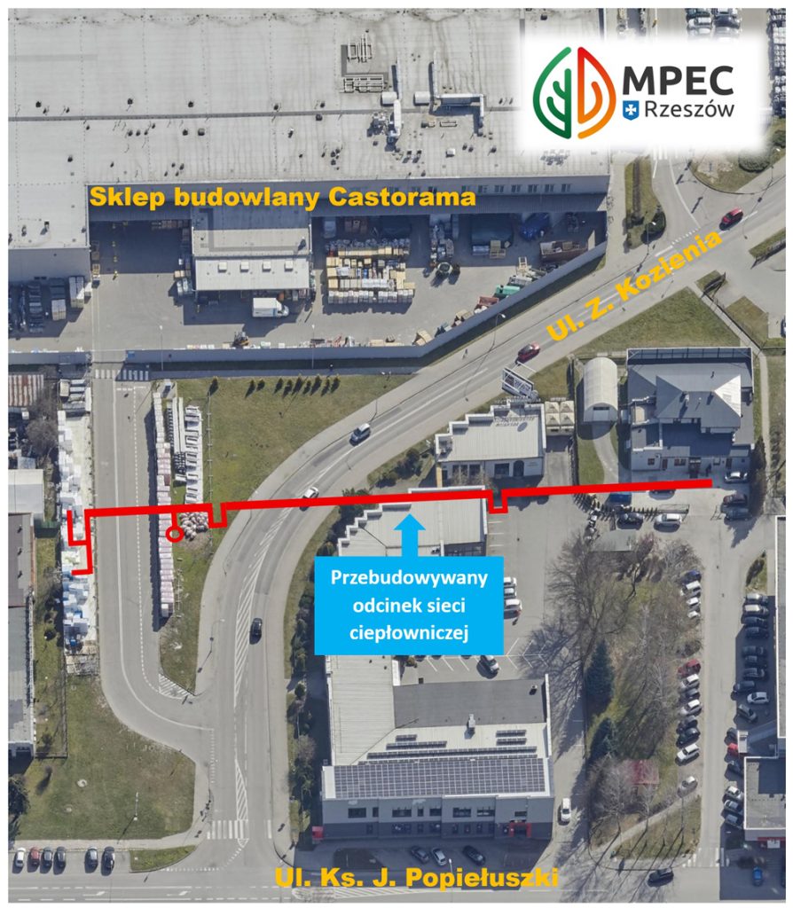 mapa prac ziemnych wykonywanych przez rzeszowski MPEC