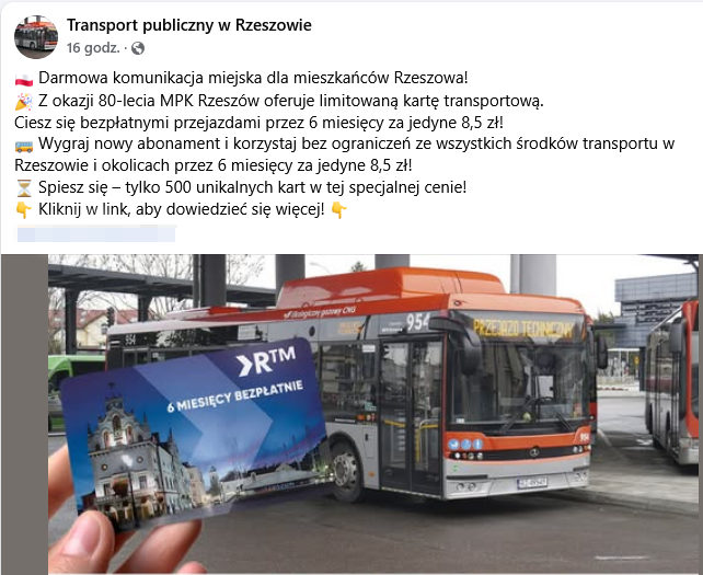 Fałszywy profil informował o darmowych przejazdach