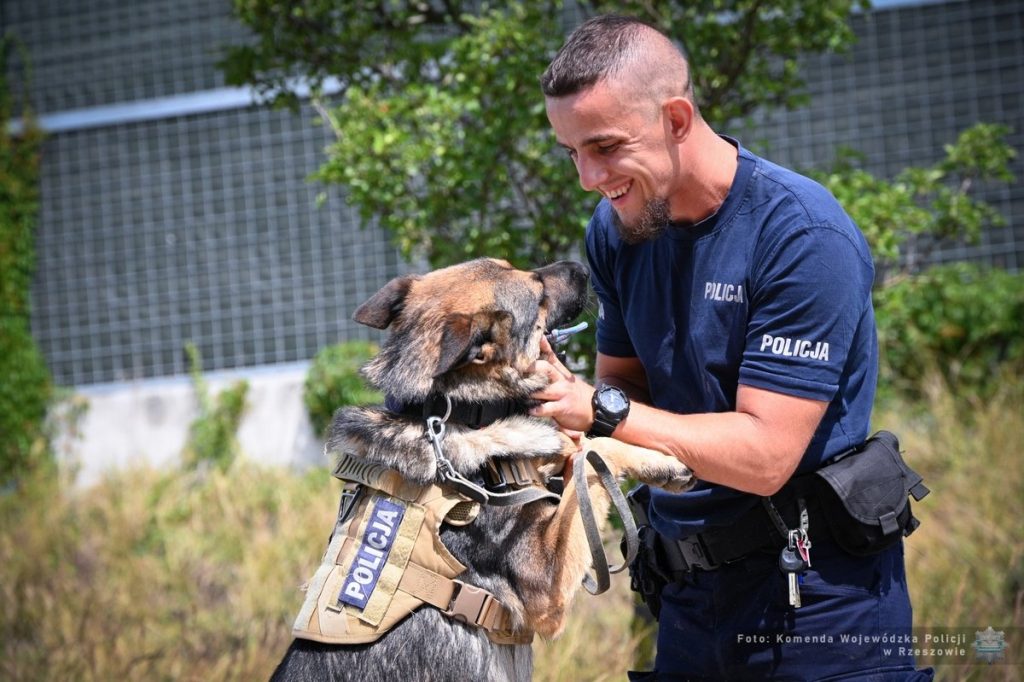 Policjant z psem słuzbowym