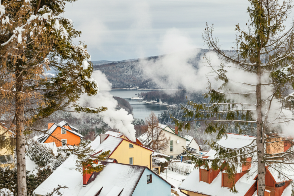 widok na dachy domów