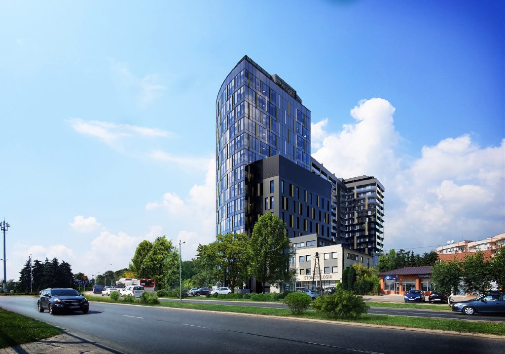 wieżowiec przy rondzie Pobitno