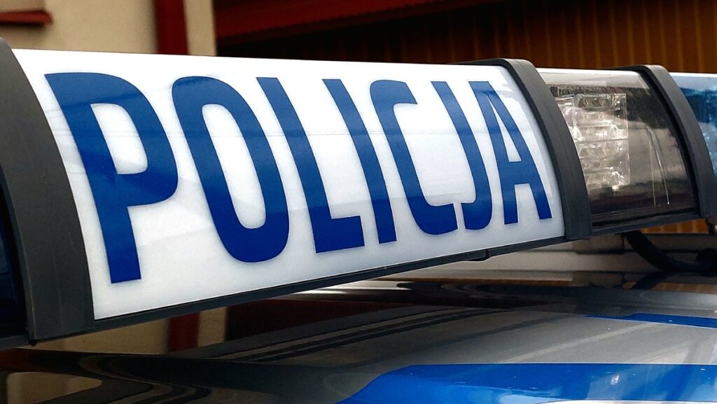 znak policji na dachu policyjnego samochodu