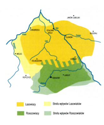 mapa z zasięgiem Lasowiaków