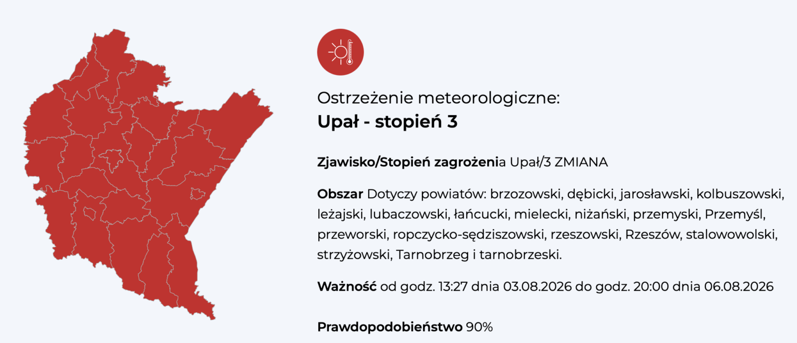 Ostrzeżenie o upałach na Podkarpaciu