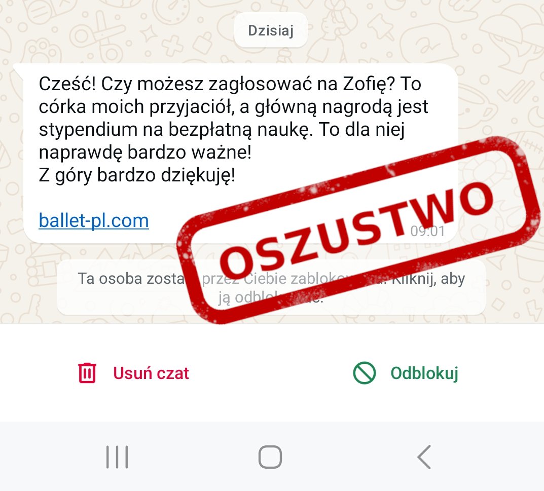 wiadomość jaką rozsyłają oszuści